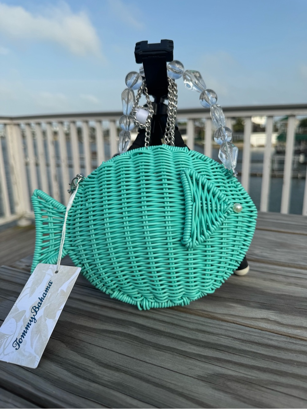 Tommy Bahama Teal Fish Wicker Crossbody NWT